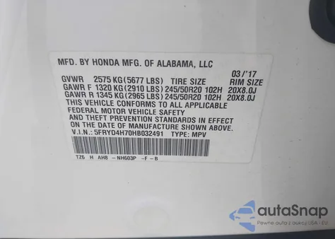 2017 Acura Mdx Technology Entertainment Pkgs z USA, uszkodzony, nr VIN 5FRYD4H70HB032491
